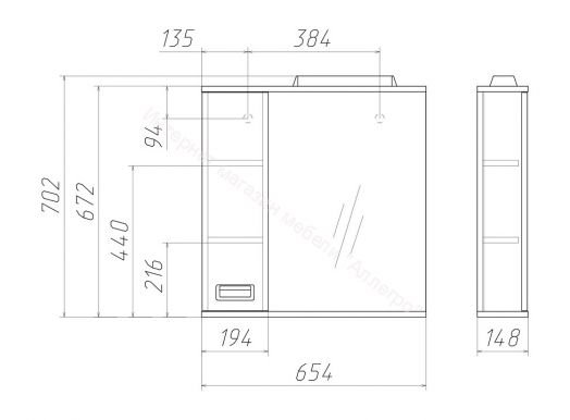 Шкаф-зеркало Cube 65 Эл. левый Домино