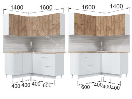 Кухонный гарнитур "Асти" Вайт угловой 1600х1400