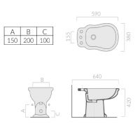 Биде напольное Galassia Ethos 8428 с 1 или 3 отверстиями 59x38 схема 2