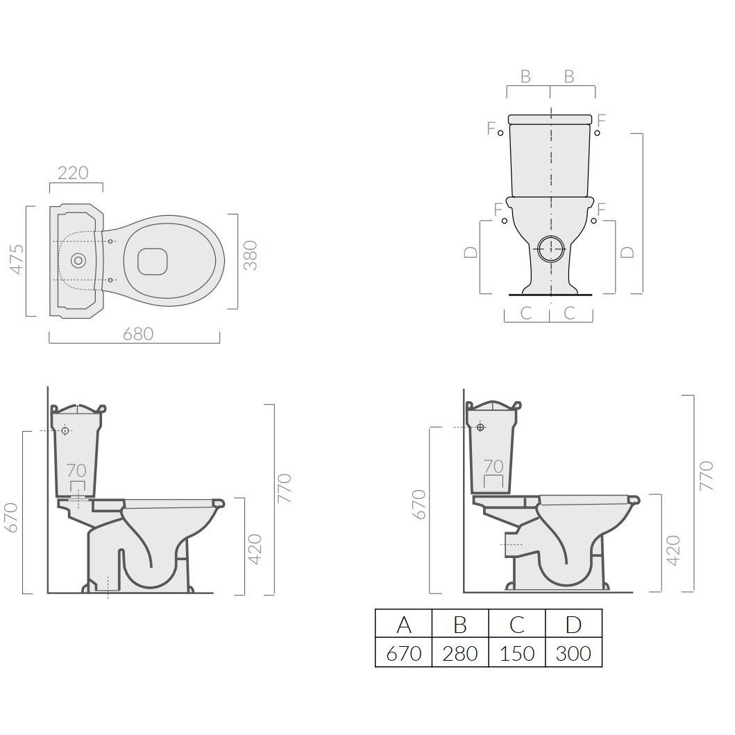 Унитаз моноблок Galassia Ethos 8427 с горизонтальным выпуском 68x38 схема 2