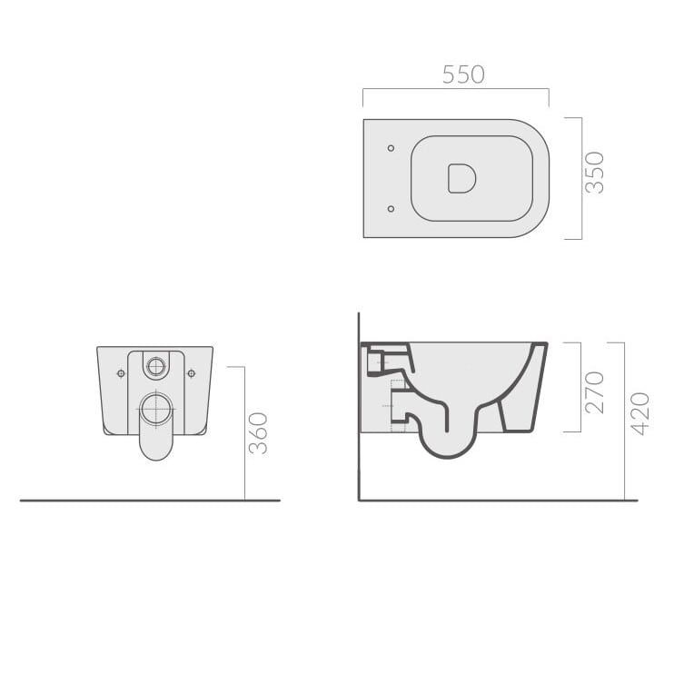 Безободковый унитаз подвесной Galassia MEG11 PRO в комплекте с крепежом 55x35 5486 схема 2