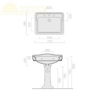 Раковина Galassia Ethos 8401 с 3 отверстиями с переливом и спинкой 71x58 схема 5