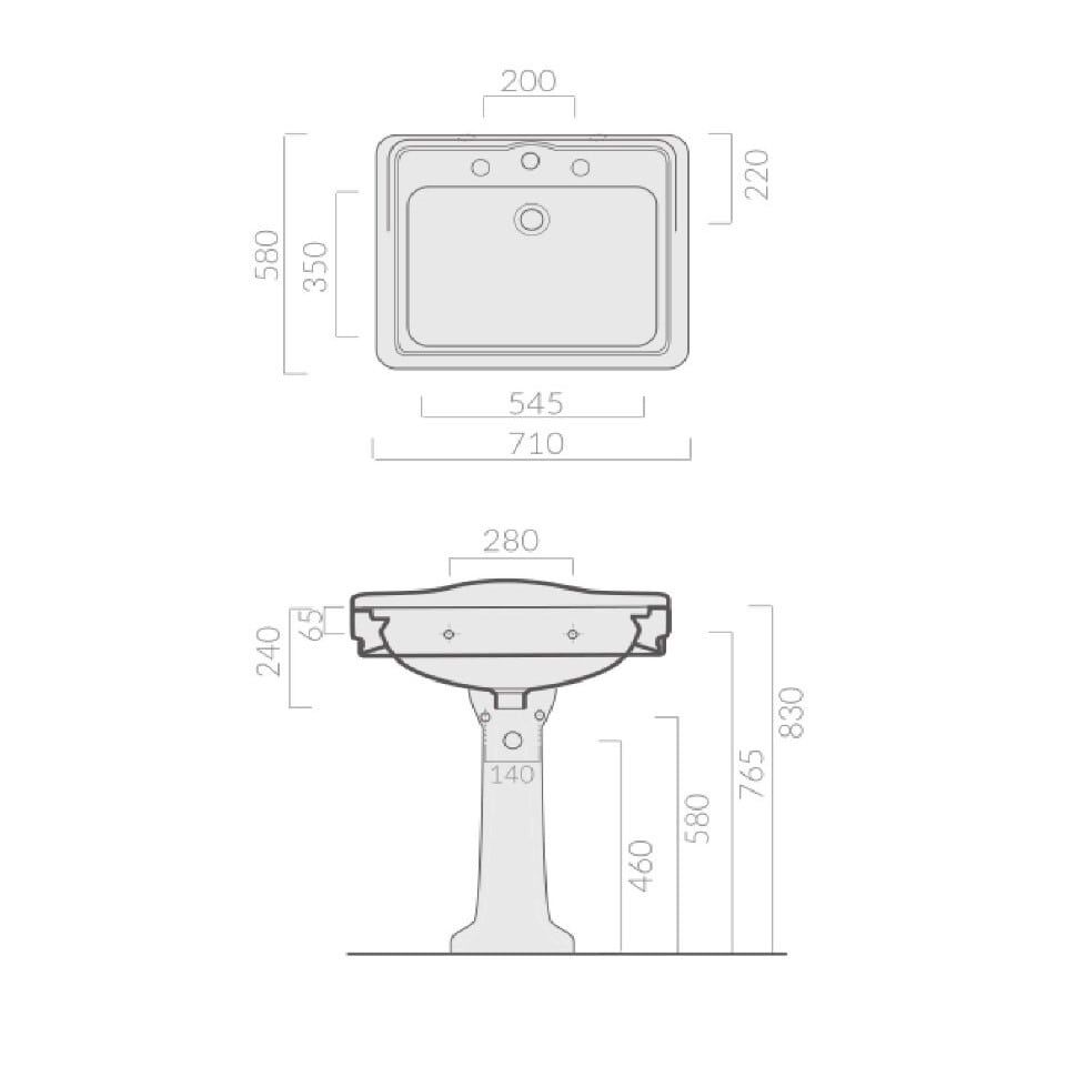 Раковина Galassia Ethos 8401 с 3 отверстиями с переливом и спинкой 71x58 схема 5