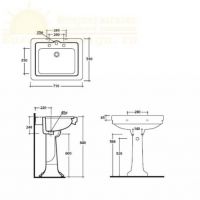 Раковина Galassia Ethos 8400 с 3 отверстиями и переливом 71x58 схема 2