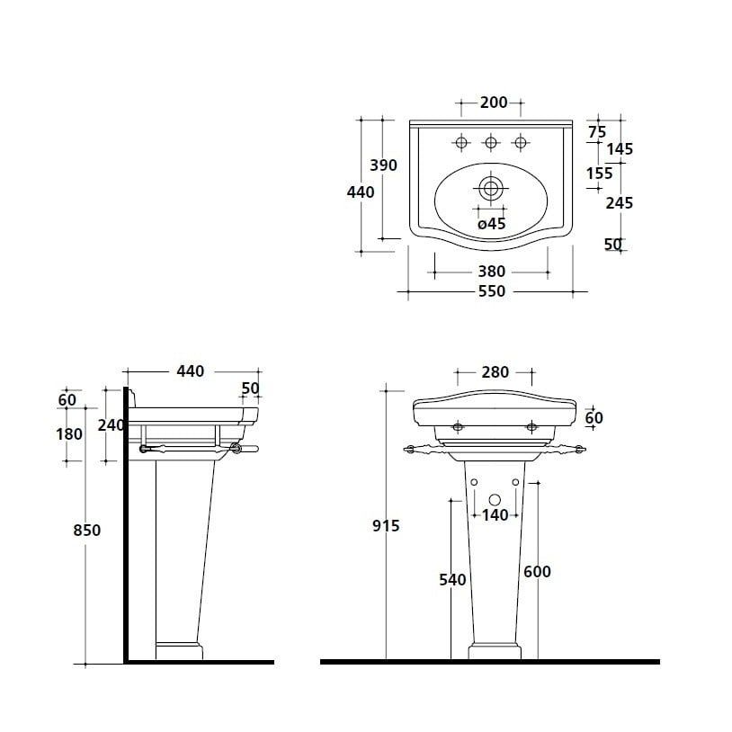 Раковина Galassia Ethos 8431M с 1 отверстием и переливом 55x44 схема 2