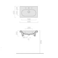 Раковина Galassia M2 5230 с 1 отверстием, 2 намеченными отверстиями и переливом 60x42 схема 2