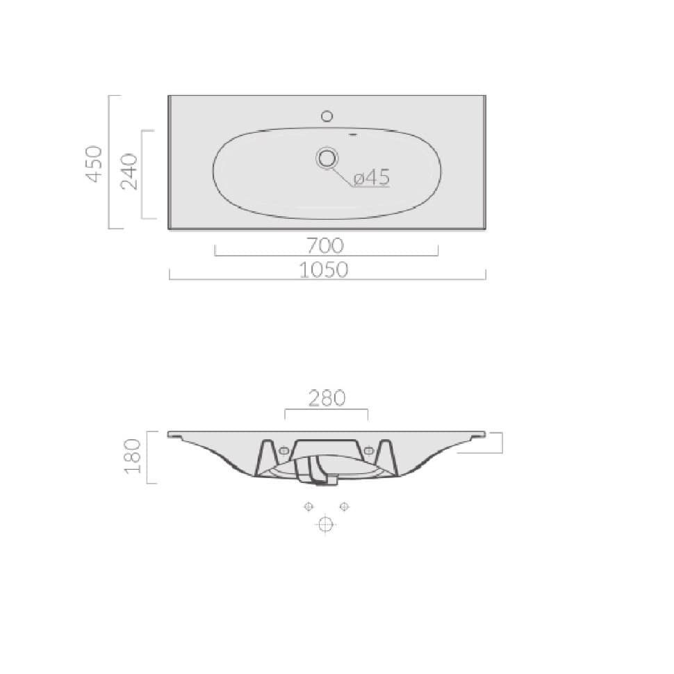 Раковина Galassia Ergo 7103 с 1 отверстием и переливом 105x45 схема 2