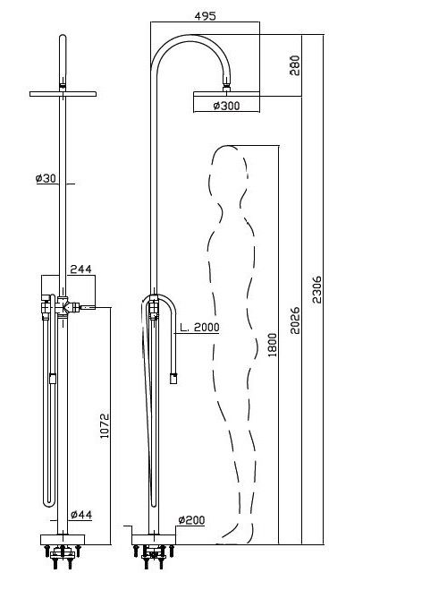 Напольная душевая система Zucchetti Colonne doccia ZP8087.X схема 2