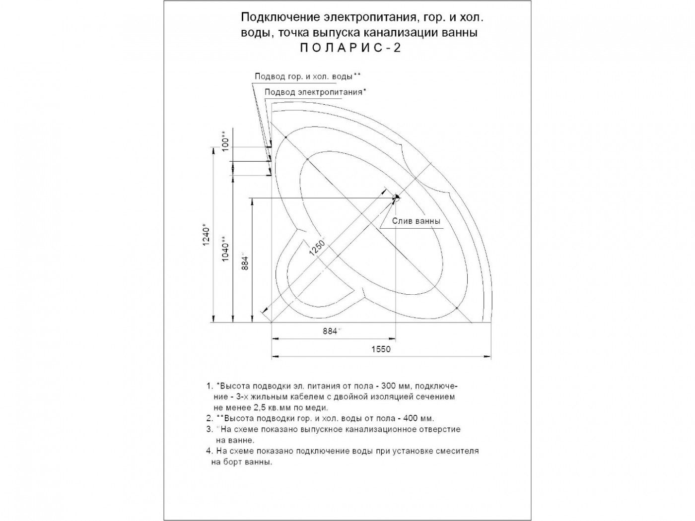 Акватек полимерная ванна Поларис-2 155x155 схема 5