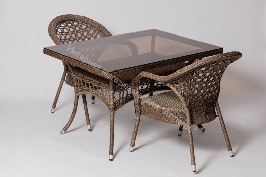 Стол FM-2001 квадратный, коричневый, искусственный ротанг/стекло