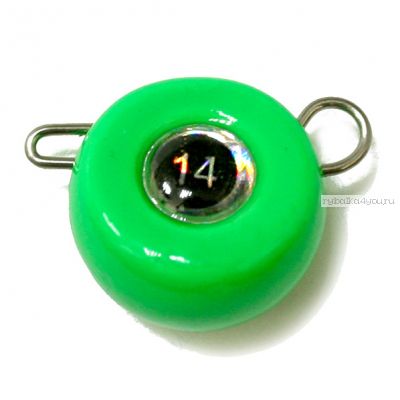 Груз крашеный Мормыш разборная чебурашка Таблетка 12 гр / 10 шт. в упаковке / цвет: 07 зеленый