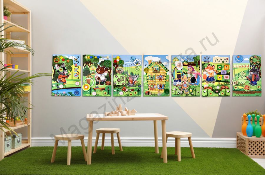 Комплект бизибордов (дидактических панелей) настенных СКАЗКИ. Серия СТРАНА СКАЗОК