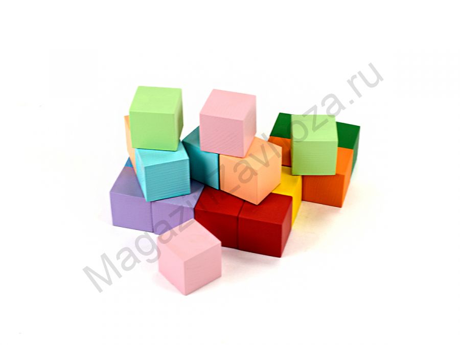 Строительный набор из дерева ЦВЕТНЫЕ КУБИКИ 20 штук КАРТОН