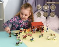 Игровой набор деревянный УСПЕШНАЯ ФЕРМА 45 фигурок на подставках + сборный сарай + мультфильмы