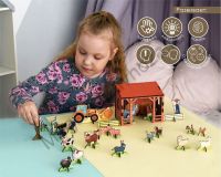 Игровой набор деревянный УСПЕШНАЯ ФЕРМА 45 фигурок на подставках + сборный сарай + мультфильмы