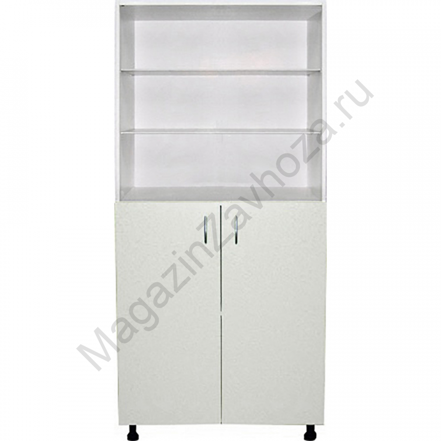 Двухстворчатый медицинский шкаф 2 открытые полки стекло