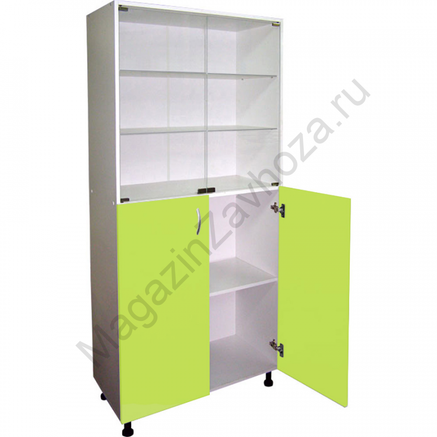 Двухстворчатый медицинский шкаф 2 полки стекло + стеклянная дверца