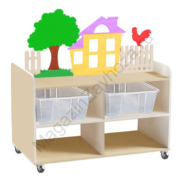 ТУМБА ДЛЯ ИГРУШЕК И ПОСОБИЙ 5 ДВУСТОРОННЯЯ НА КОЛЁСАХ С 4-МЯ КОНТЕЙНЕРАМИ
