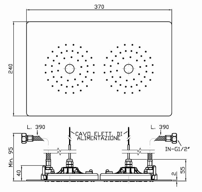 Тропический душ Zucchetti Isyfresh 37х24 см Z94147 с двойной LED подсветкой схема 1