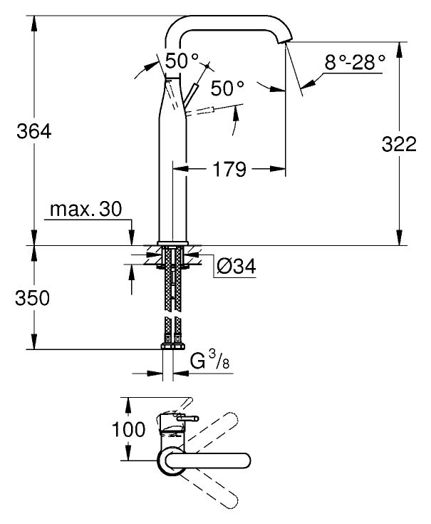 Смеситель Grohe Essence для раковины 23463001 схема 7