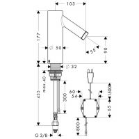 Смеситель Hansgrohe AXOR Starck сенсорный для раковины 10140000 схема 1