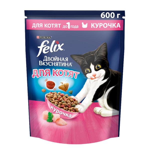 Сухой корм для котят Felix Двойная Вкуснятина с курицей 600гр