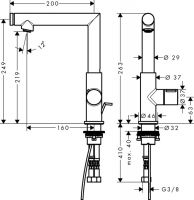 Смеситель Hansgrohe AXOR Uno для раковины 45016000 схема 1