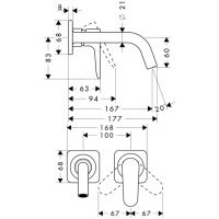 Смеситель Hansgrohe AXOR Citterio M для раковины 34113000 схема 2