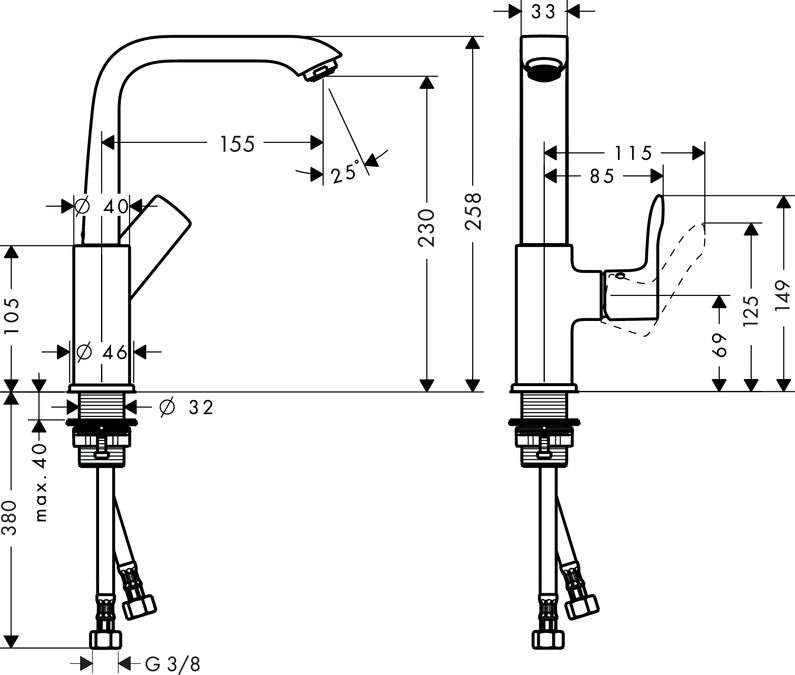 Смеситель Hansgrohe Metris для раковины 31187000 схема 1