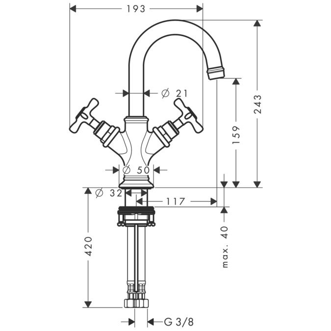 Смеситель Hansgrohe AXOR Montreux для раковины 16505820 схема 1