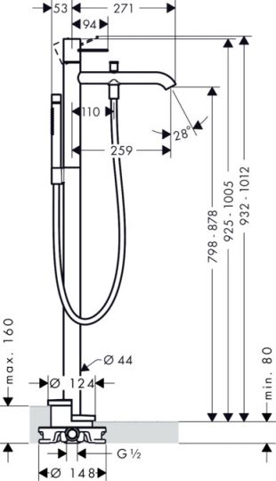 Смеситель Hansgrohe AXOR Uno для ванны с душем 38442000 ФОТО