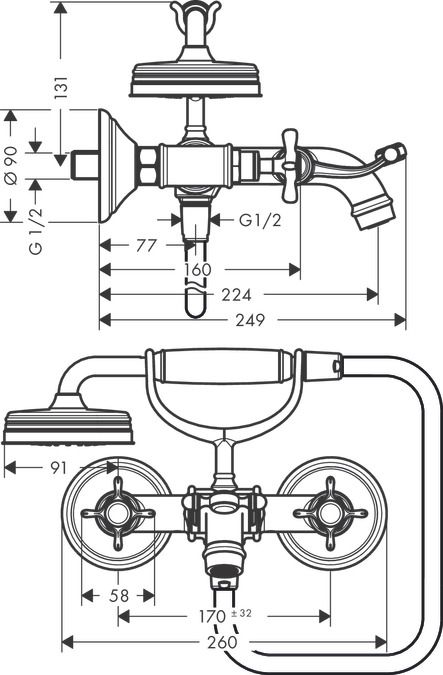 Смеситель Hansgrohe AXOR Montreux для ванны с душем 16540820 ФОТО