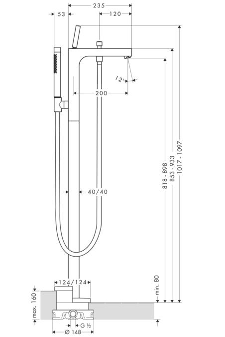 Смеситель Hansgrohe AXOR Citterio для ванны с душем 39451000 схема 1