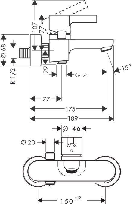 Смеситель Hansgrohe Metris S для ванны с душем 31460000 ФОТО