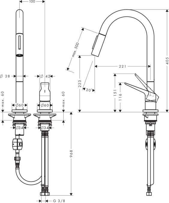 Смеситель Hansgrohe AXOR Citterio M для кухни 34822000 схема 1