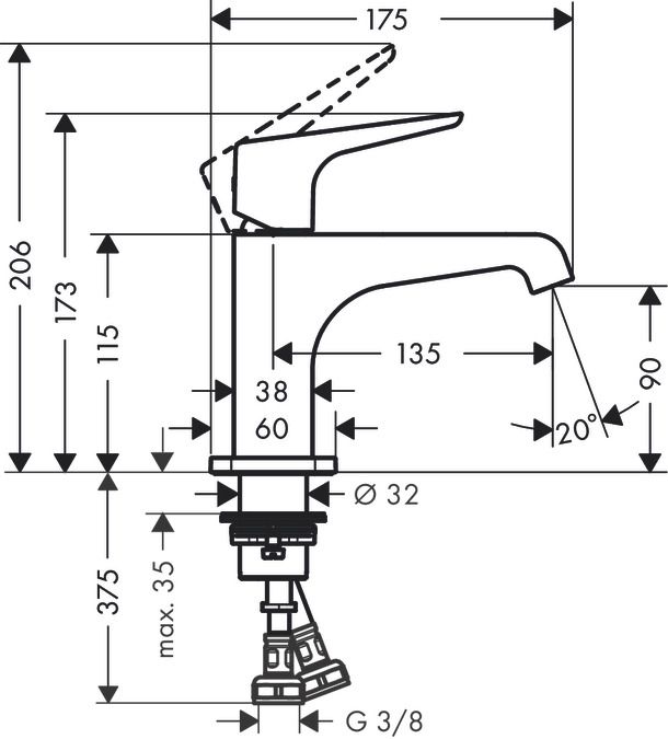 Смеситель Hansgrohe AXOR Citterio E для раковины 36112000 схема 1