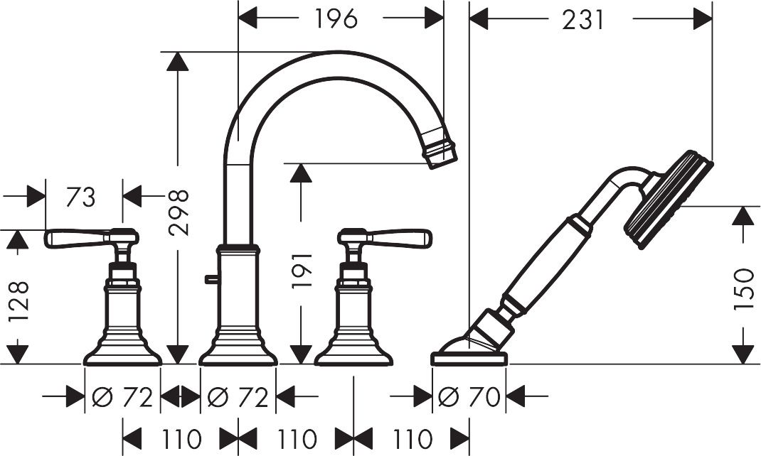 Смеситель Hansgrohe AXOR Motreux для ванны с душем 16550820 схема 1