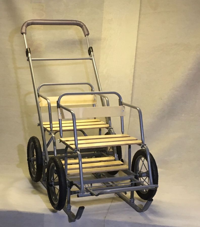 Санки для двойни усиленные - с капюшонами бежевые