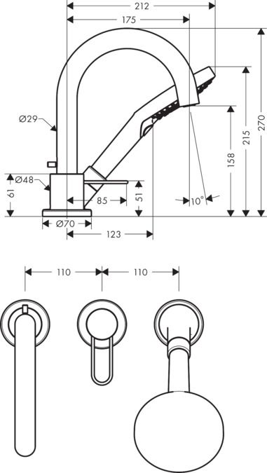 Смеситель Hansgrohe AXOR Uno для ванны с душем 38436000 ФОТО