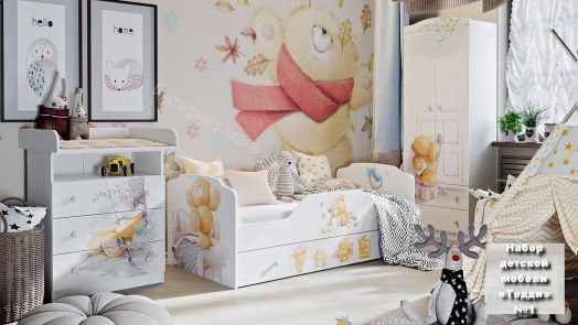 Комод комбинированный «Тедди» (Белый с рисунком)