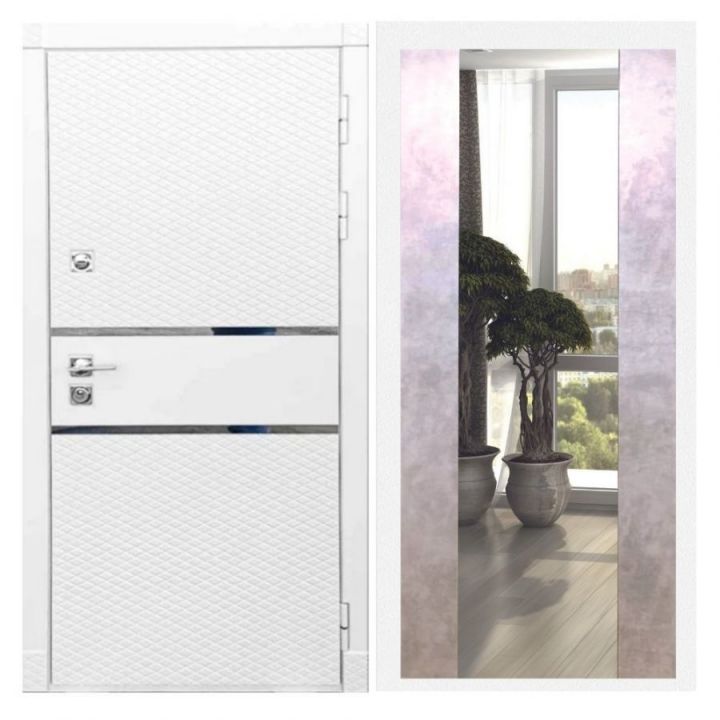 Дверь входная Great Doors Х15 Белый Софт Зеркало Макси Бетон Светлый