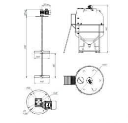 Схема. Емкость ЦКТ 5000 с патрубком 110 с двухъярусной лопастной Ж-Ж мешалкой в обрешетке с лестницей