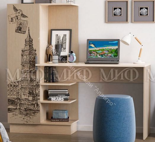 Стол компьютерный №1 Дуб Белёный с фотопечатью