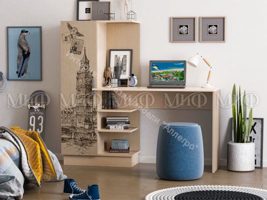 Стол компьютерный №1 Дуб Белёный с фотопечатью