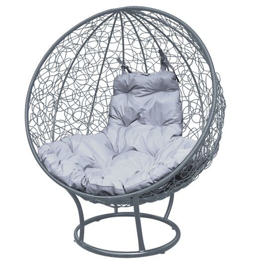 МГКШПР-13-09 Кресло КРУГ на подставке с ротангом серое, серая подушка