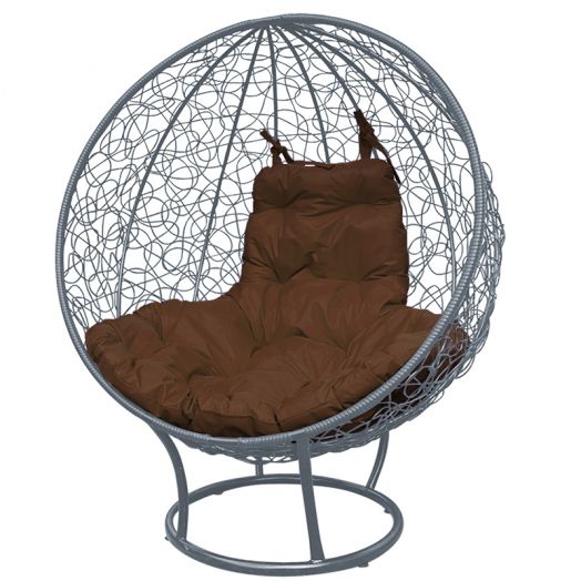 МГКШПР-13-05 Кресло КРУГ на подставке с ротангом серое, коричневая подушка