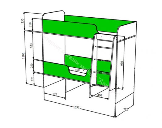 Кровать двухъярусная Малыш Двойняшка 70*160, дуб молочный/лайм