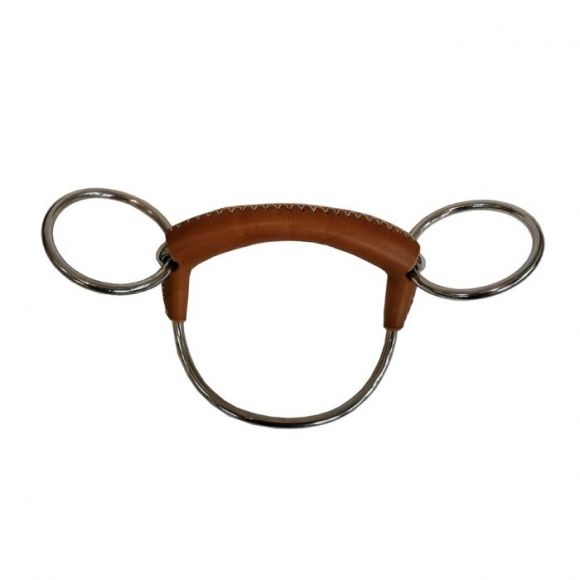 Трензель рысачий прямой в коже "Pro Steel Jaw" с подбородочной петлей.