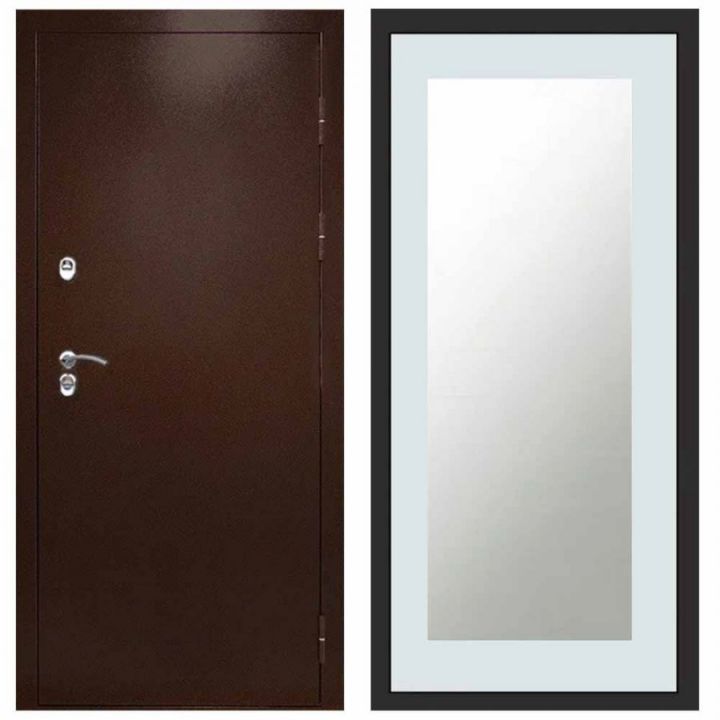 Входная дверь Termo-door Техно Медь Зеркало Триумф Белый Софт