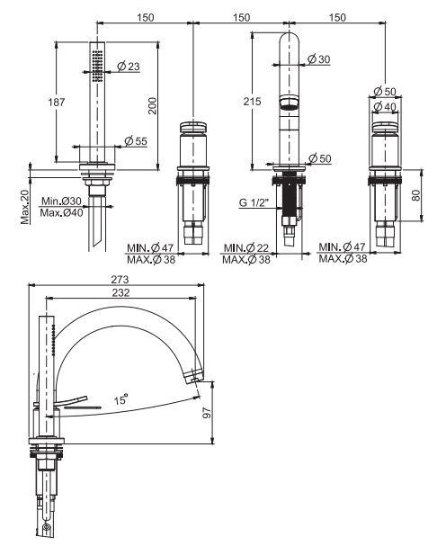 Fima carlo frattini смеситель для ванны Flo F3814N схема 2